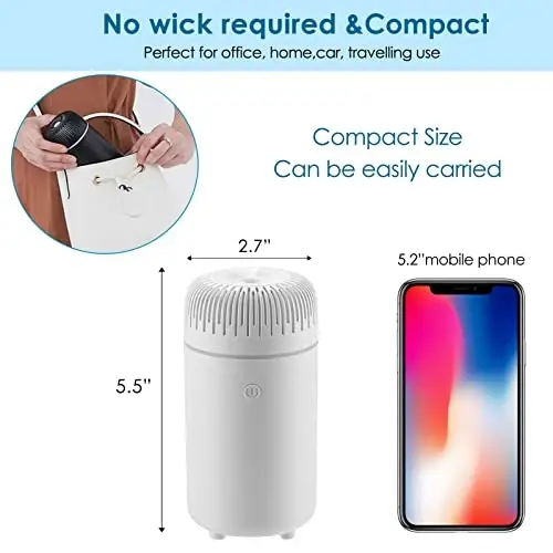 Car Diffuser Humidifier USB Aromatherapy Essential Oil Air Freshener USB Cool Mist Mini Portable Diffuser for Car Home Office Bedroom (White) - 3