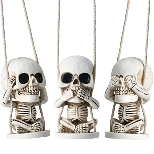 Skull Decor for Rear View Mirror Accessories Spooky Halloween Tree Ornaments Swinging Skeleton Hanging Ornament Car Charms Truck Stuff for Men Women Auto Stuff Jeeps Goth Mothers Gifts for Mom Wife 