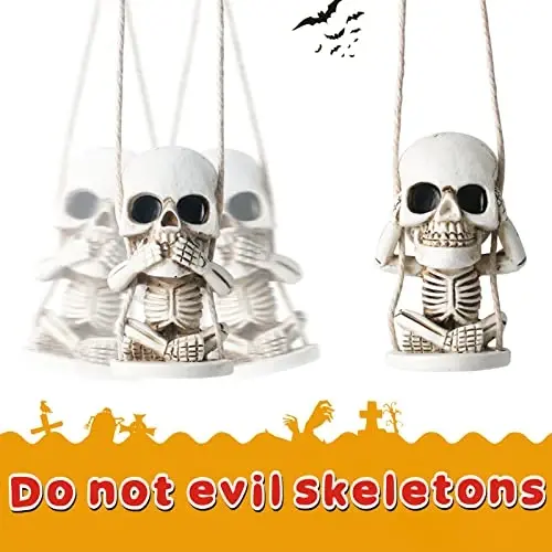 Skull Decor for Rear View Mirror Accessories Spooky Halloween Tree Ornaments Swinging Skeleton Hanging Ornament Car Charms Truck Stuff for Men Women Auto Stuff Jeeps Goth Mothers Gifts for Mom Wife - 2