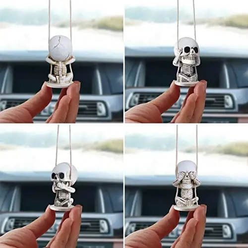 Skull Decor for Rear View Mirror Accessories Spooky Halloween Tree Ornaments Swinging Skeleton Hanging Ornament Car Charms Truck Stuff for Men Women Auto Stuff Jeeps Goth Mothers Gifts for Mom Wife - 4