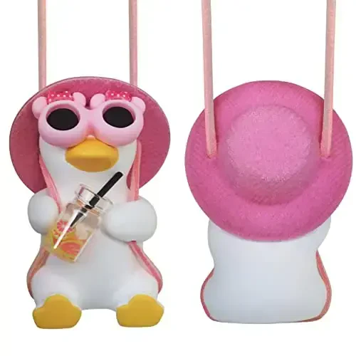 Car Rear View Mirror Hanging Accessories Swinging Duck Rearview Mirrors Ornament Pink Decor for Women Teen Girl Automotive Decorations Interior Aesthetic Things Kawaii Auto Pendant Stuff to Mom Gifts - 1
