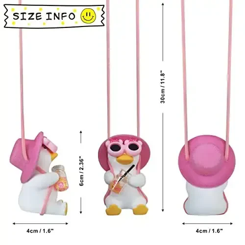 Car Rear View Mirror Hanging Accessories Swinging Duck Rearview Mirrors Ornament Pink Decor for Women Teen Girl Automotive Decorations Interior Aesthetic Things Kawaii Auto Pendant Stuff to Mom Gifts - 3