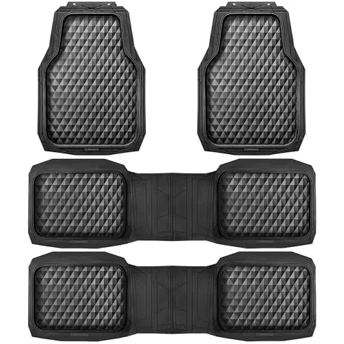 CAR PASS 3 Row Heavy Duty Rubber Car Mats, Deep-Dish All-Weather for 7 Seats 8 Seater 2nd & 3rd Floor Mats Waterproof Universal Trim Fit Liner Van,SUV,7 Passengers Vehicle,Automotive 3D Rhombus Black - 1