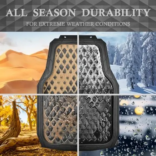 CAR PASS 3 Row Heavy Duty Rubber Car Mats, Deep-Dish All-Weather for 7 Seats 8 Seater 2nd & 3rd Floor Mats Waterproof Universal Trim Fit Liner Van,SUV,7 Passengers Vehicle,Automotive 3D Rhombus Black - 3