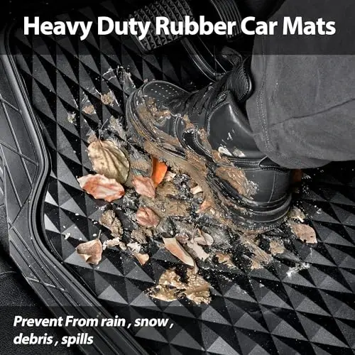 CAR PASS 3 Row Heavy Duty Rubber Car Mats, Deep-Dish All-Weather for 7 Seats 8 Seater 2nd & 3rd Floor Mats Waterproof Universal Trim Fit Liner Van,SUV,7 Passengers Vehicle,Automotive 3D Rhombus Black - 7