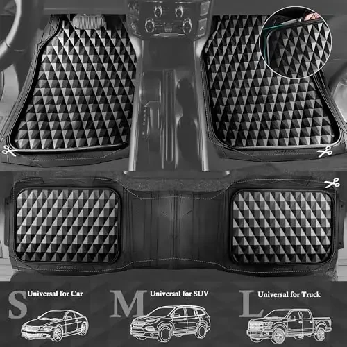 CAR PASS 3 Row Heavy Duty Rubber Car Mats, Deep-Dish All-Weather for 7 Seats 8 Seater 2nd & 3rd Floor Mats Waterproof Universal Trim Fit Liner Van,SUV,7 Passengers Vehicle,Automotive 3D Rhombus Black - 5