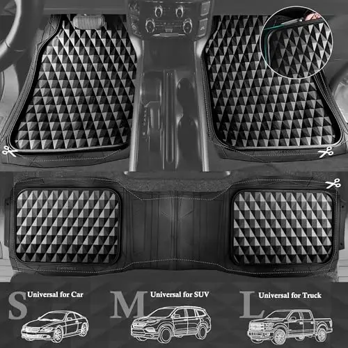 CAR PASS 3 Row Heavy Duty Rubber Car Mats, Deep-Dish All-Weather for 7 Seats 8 Seater 2nd & 3rd Floor Mats Waterproof Universal Trim Fit Liner Van,SUV,7 Passengers Vehicle,Automotive 3D Rhombus Black - 5