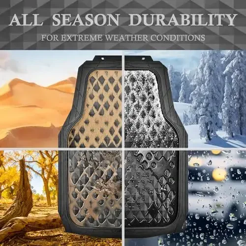 CAR PASS Heavy Duty Rubber Car Mats, Deep Dish All-Weather Floor Mat for Car Full Set Durable Anti-Slip 3D Rhombus Waterproof Trim to Fit Liner Universal Fit Automotive,Sedan,SUV,Truck, 3 Piece Black - CAR PASS (1)