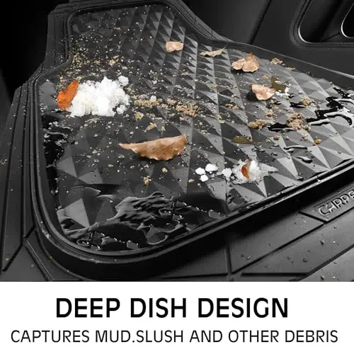 CAR PASS Heavy Duty Rubber Car Mats, Deep Dish All-Weather Floor Mat for Car Full Set Durable Anti-Slip 3D Rhombus Waterproof Trim to Fit Liner Universal Fit Automotive,Sedan,SUV,Truck, 3 Piece Black - 5