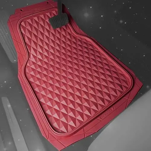 CAR PASS Heavy Duty Rubber Red Car Floor Mats & Cargo Liners, Deep Dish All-Weather Trunk Mats Durable Anti-Slip 3D Rhombus Waterproof Trim to Fit Liner Universal Fit Auto,Sedan,SUV,Truck, Burgundy - CAR PASS (1)