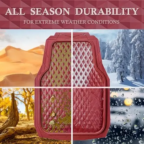 CAR PASS Heavy Duty Rubber Red Car Floor Mats & Cargo Liners, Deep Dish All-Weather Trunk Mats Durable Anti-Slip 3D Rhombus Waterproof Trim to Fit Liner Universal Fit Auto,Sedan,SUV,Truck, Burgundy - 11