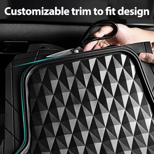 CAR PASS Heavy Duty Rubber Black Car Floor Mats & Cargo Liners, Deep Dish All-Weather Trunk Mats Durable Anti-Slip 3D Rhombus Waterproof Trim to Fit Liner Universal Fit Auto,Sedan,SUV,Truck, Black - 5
