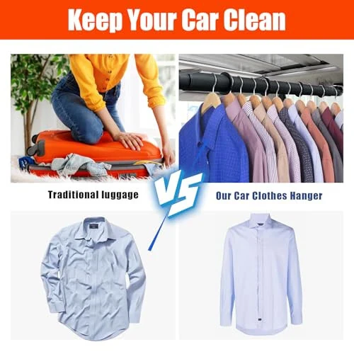Car Clothes Hanger Bar, 30-63 Inches Expandable Heavy Duty Car Clothes Rack for Car Travel - Adjustable Clothes Storage Hanger Automotive Travel Hanging Rack for Most Cars,Trucks,SUVs,Road Travelers - 4