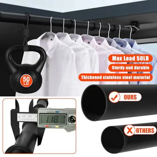 Car Clothes Hanger Bar, 30-63 Inches Expandable Heavy Duty Car Clothes Rack for Car Travel - Adjustable Clothes Storage Hanger Automotive Travel Hanging Rack for Most Cars,Trucks,SUVs,Road Travelers - 5