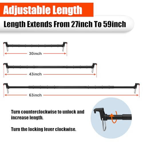 Car Clothes Hanger Bar, 30-63 Inches Expandable Heavy Duty Car Clothes Rack for Car Travel - Adjustable Clothes Storage Hanger Automotive Travel Hanging Rack for Most Cars,Trucks,SUVs,Road Travelers - 6