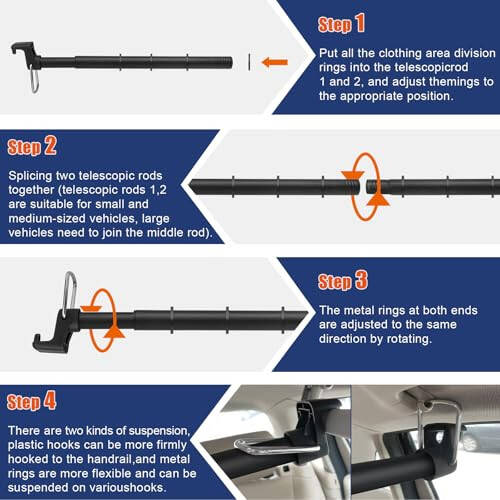 Car Clothes Hanger Bar, 30-63 Inches Expandable Heavy Duty Car Clothes Rack for Car Travel - Adjustable Clothes Storage Hanger Automotive Travel Hanging Rack for Most Cars,Trucks,SUVs,Road Travelers - 7