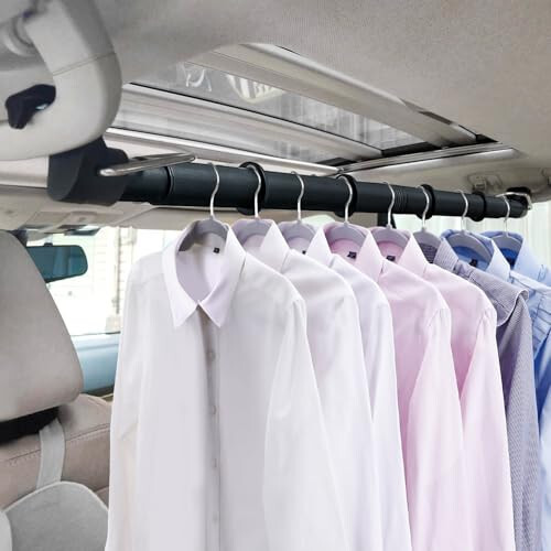 Car Clothes Hanger Bar, 30-63 Inches Expandable Heavy Duty Car Clothes Rack for Car Travel - Adjustable Clothes Storage Hanger Automotive Travel Hanging Rack for Most Cars,Trucks,SUVs,Road Travelers - Beinhome (1)