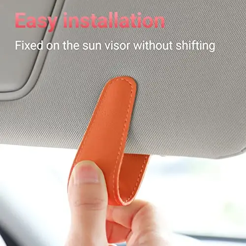 Sunglass Holder for Car Visor Sunglasses Clip Magnetic Leather Glasses Eyeglass Holder Truck Car Interior Accessories Universal for Woman Man -Orange - 3