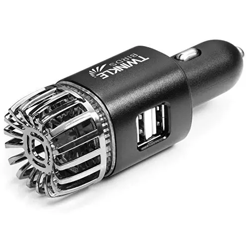 Car Air Purifier Ionizer - 12V Plug-in Ionic Anti-Microbial Car Deodorizer with Dual USB Charger - Smoke Smell, Pet and Food Odors, Allergens, Viruses Eliminator for Car (Matte Black) 