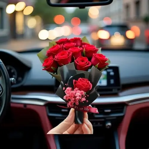 Red Mini Dried Flowers Bouquet for Car Air Vent Clips, Car Air Outlet Perfume Decoration, Air Fresheners Interior Accessories Decoration - 2