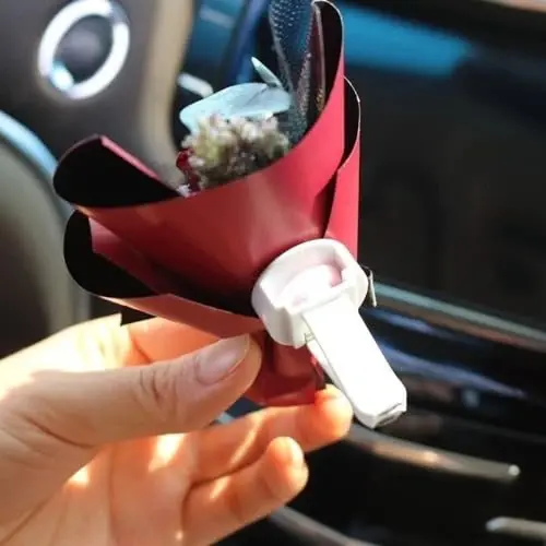 Red Mini Dried Flowers Bouquet for Car Air Vent Clips, Car Air Outlet Perfume Decoration, Air Fresheners Interior Accessories Decoration - 5