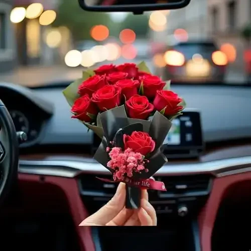 Red Mini Dried Flowers Bouquet for Car Air Vent Clips, Car Air Outlet Perfume Decoration, Air Fresheners Interior Accessories Decoration - YuanHolumid (1)