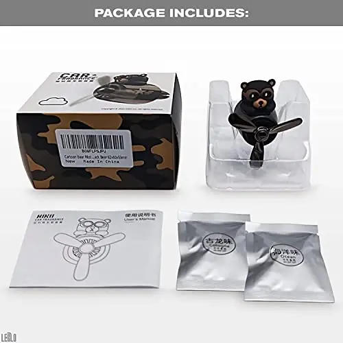 Set of 2 Cute Car Vent Clips - Bear Pilot Car Air Freshener Vent Clip with Aroma Tablets Included, 2.1