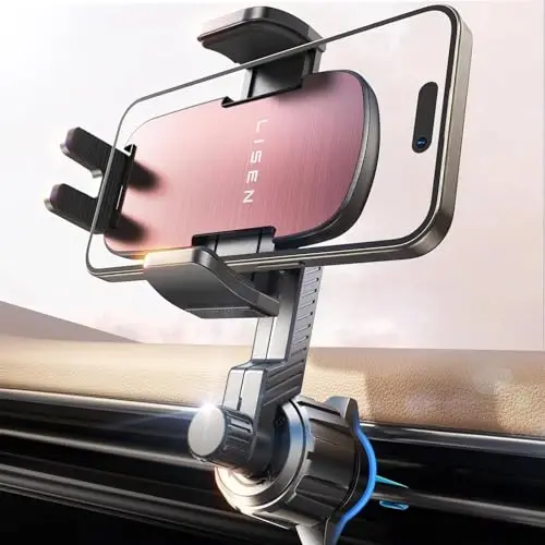 LISEN Phone Mount for Car Vent [Never Blocking] Rotatable Car Phone Holder Air Vent Clip 2024 Hands Free Cell Phone Car Mount for iPhone 16 Pro Max Plus 15 14 13 Samsung Android, Pink Kits - 1