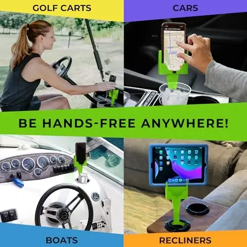 Cup Holder Phone Holder Mount for Car - Universal Adjustable Expander Cradle Hands-Free Driving - Compatible with All Smartphones Car Mount for iPhone Samsung Google Android Mobile Accessories Green - 3