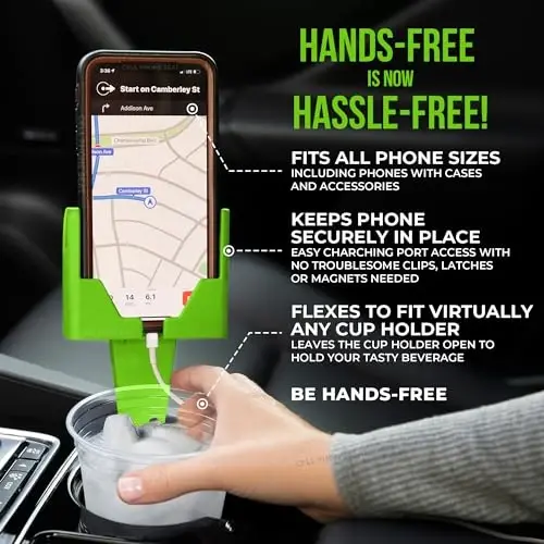 Cup Holder Phone Holder Mount for Car - Universal Adjustable Expander Cradle Hands-Free Driving - Compatible with All Smartphones Car Mount for iPhone Samsung Google Android Mobile Accessories Green - 2