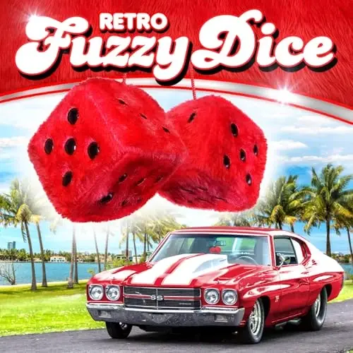 Red Fuzzy Dice for Car - Rear View Mirror Plush Cute Car Accessories for Interior - Auto Rear View Hanging Ornament Decorations - Cool Classic Retro 1970s Aesthetic Automotive Decor - Red and Black - 2