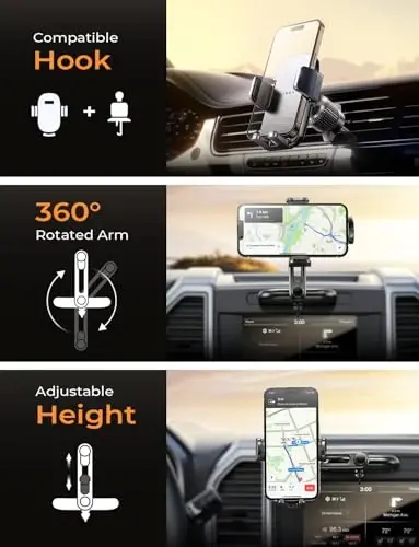 LISEN CD Slot Phone Mount for Car, Adjustable CD Phone Holder for Car Phone Mount for iPhone Ultra Sturdy Vent Cell Phone Holder Mount for iPhone 16 Pro Max Plus Accessories (Silver) Kits - 2