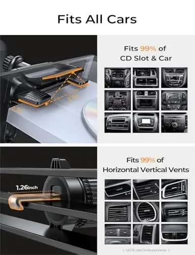 LISEN CD Slot Phone Mount for Car, Adjustable CD Phone Holder for Car Phone Mount for iPhone Ultra Sturdy Vent Cell Phone Holder Mount for iPhone 16 Pro Max Plus Accessories (Silver) Kits - 5