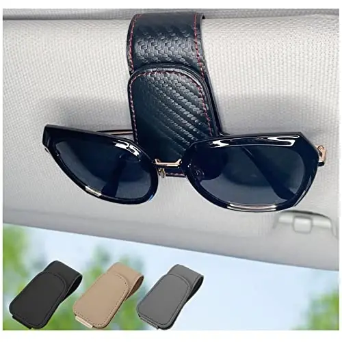 CHOSMOYI Magnetic Leather Sunglass Holder for Car, Sunglasses Clip for Car Visor, Auto Interior Accessories Universal for Different Size Eyeglasses (Carbon Fiber) - CHOSMOYI