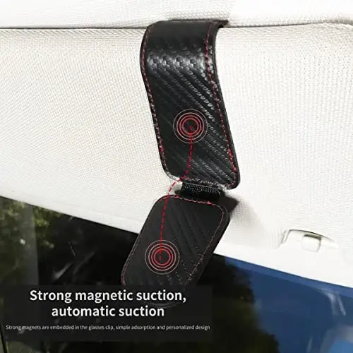 CHOSMOYI Magnetic Leather Sunglass Holder for Car, Sunglasses Clip for Car Visor, Auto Interior Accessories Universal for Different Size Eyeglasses (Carbon Fiber) - 4