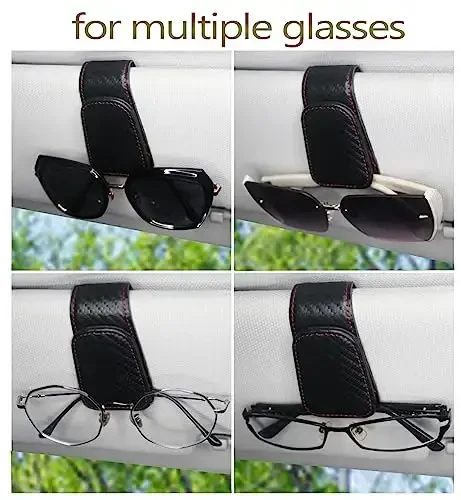 Magnetic Leather Sunglass Holder for Car, Sunglasses Clip for Car Visor, Auto Interior Accessories Universal for Different Size Eyeglasses (Carbon Fiber) - 6