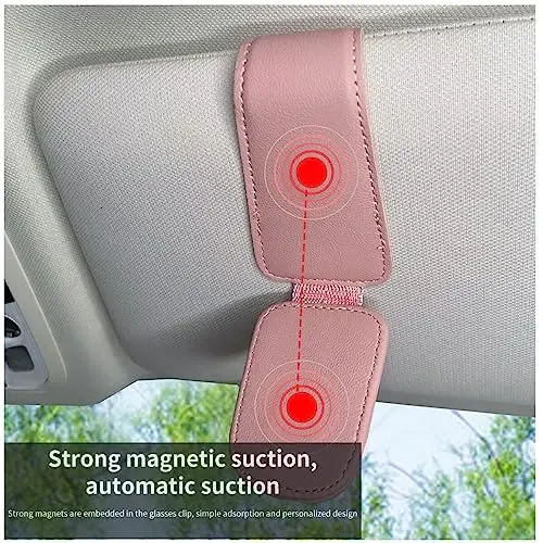 CHOSMOYI Magnetic Leather Sunglass Holder for Car, Sunglasses Clip for Car Visor, Auto Interior Accessories Universal for Different Size Eyeglasses(Pink) - 4