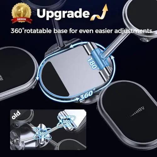 Magnetic Phone Holder for Car Metal Upgrade 6X Magnets Phone Mount Double 360° Rotation Super Sticker Phone Holder Car Mount Easy Install Suitable for Dashboard Screens Compatible with All Phone black - 2