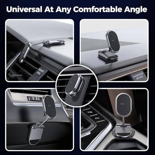 Magnetic Phone Holder for Car Metal Upgrade 6X Magnets Phone Mount Double 360° Rotation Super Sticker Phone Holder Car Mount Easy Install Suitable for Dashboard Screens Compatible with All Phone black - 4