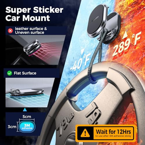 Magnetic Phone Holder for Car Metal Upgrade 6X Magnets Phone Mount Double 360° Rotation Super Sticker Phone Holder Car Mount Easy Install Suitable for Dashboard Screens Compatible with All Phone black - 5