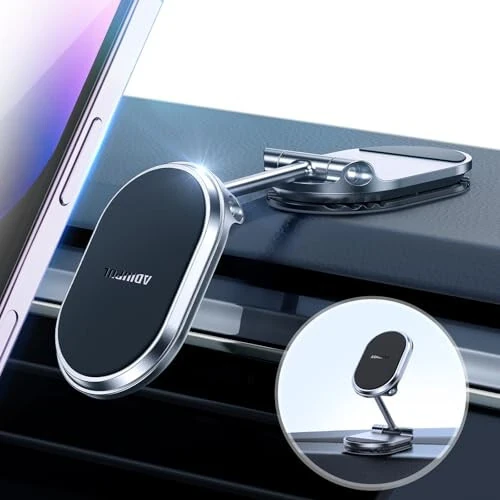 Magnetic Phone Holder for Car Metal Upgrade 6X Magnets Phone Mount Double 360° Rotation Super Sticker Phone Holder Car Mount Easy Install Suitable for Dashboard Screens Compatible with All Phone black - ADIUPUL