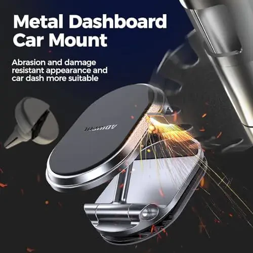 Magnetic Phone Holder for Car Metal Upgrade 6X Magnets Phone Mount Double 360° Rotation Super Sticker Phone Holder Car Mount Easy Install Suitable for Dashboard Screens Compatible with All Phone black - 3