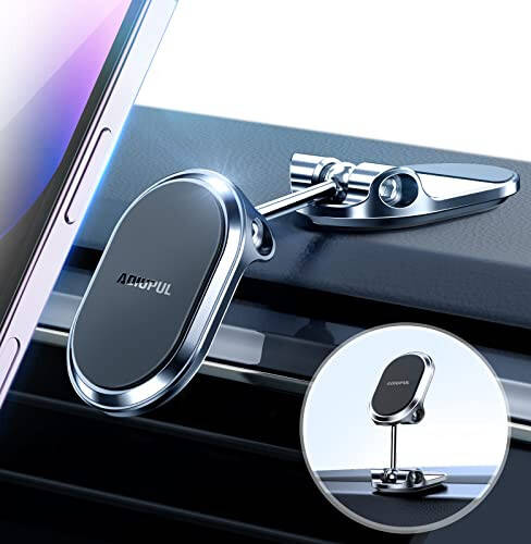 Magnetic Phone Holder for Car Metal Upgrade 6X Magnets Phone Mount Double 360° Rotation Super Sticker Phone Holder Car Mount Easy Install Suitable for Dashboard Screens Compatible with All Phone black - 6