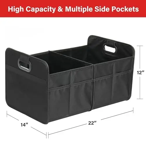 Simple Deluxe Trunk Organizer for Car, Foldable 2 Compartment 50L Car Storage, Waterproof Anti-Slip & Leak-Proof for Travel, Black - 4