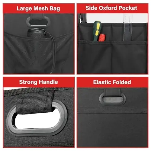 Simple Deluxe Trunk Organizer for Car, Foldable 2 Compartment 50L Car Storage, Waterproof Anti-Slip & Leak-Proof for Travel, Black - 6