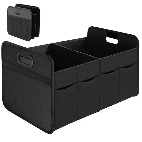 Simple Deluxe Trunk Organizer for Car, Foldable 2 Compartment 50L Car Storage, Waterproof Anti-Slip & Leak-Proof for Travel, Black - 1