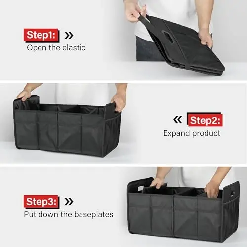 Simple Deluxe Trunk Organizer for Car, Foldable 2 Compartment 50L Car Storage, Waterproof Anti-Slip & Leak-Proof for Travel, Black - 3