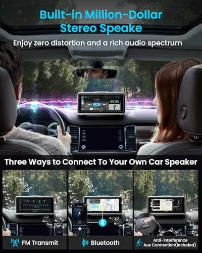 Portable Apple Carplay Screen for Car, Touch Screen with Wireless Android Auto, Car Audio Receivers with Voice Control, Mirror Link, Music Play, GPS Navigation, Built-in Customized Speakers (White) - 5