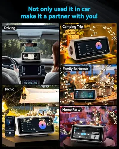 Portable Apple Carplay Screen for Car, Touch Screen with Wireless Android Auto, Car Audio Receivers with Voice Control, Mirror Link, Music Play, GPS Navigation, Built-in Customized Speakers (White) - 7