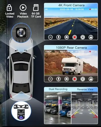 Portable Wireless CarPlay Touchscreen for Car: 4K Apple Carplay & Android Auto Car Play Screen with 4K Dash Cam/1080p Rear Camera/GPS Navigation/Bluetooth/Mirror Link/AirPlay (Black-9IN) - 4